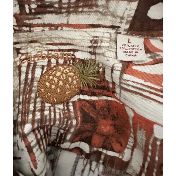 Caribbean Men's Pineapple Button Up Short Sleeve Shirt SZ L - Picture 3 of 4